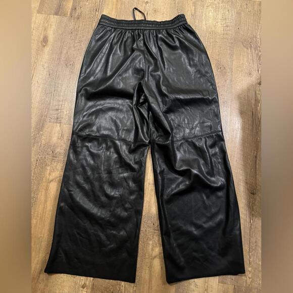 Good American Black Vegan Leather Wide Leg Pants XL 4 - Picture 7 of 9